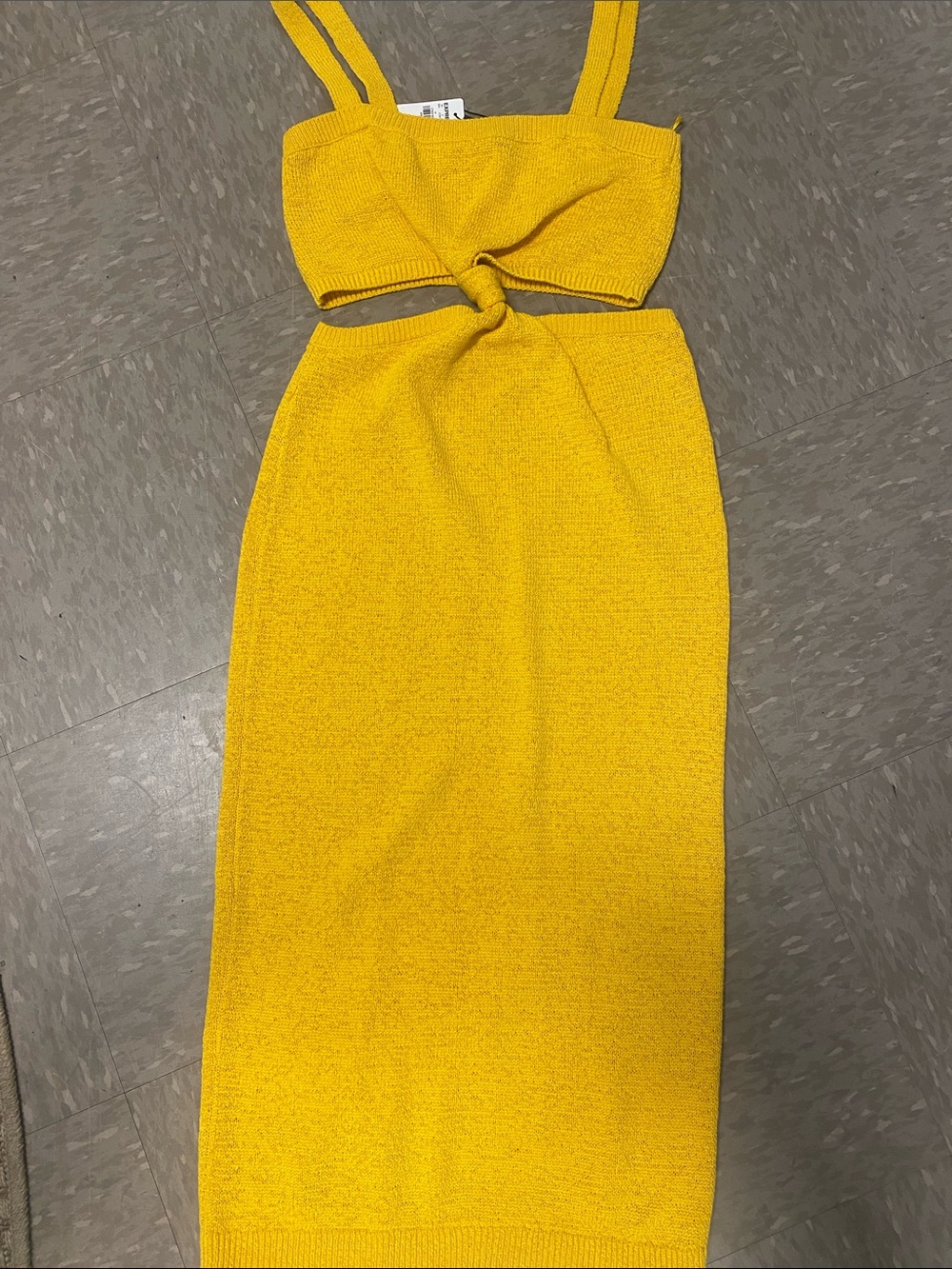 Express Yellow Knit Midi Dress with Front Knot